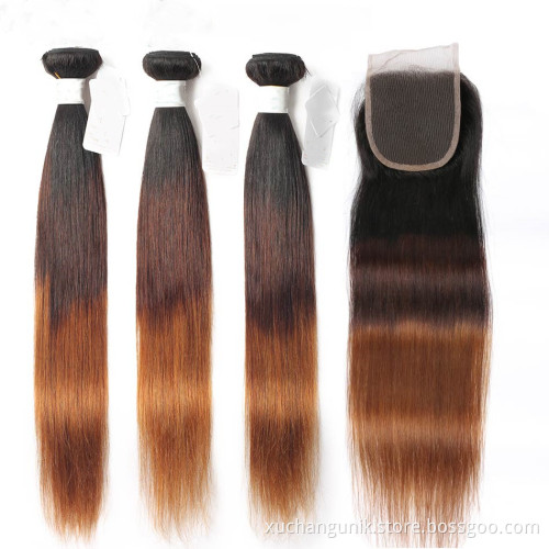 Uniky New Arrival Wholesale Ombre Color Virgin Brazilian Human Hair Bundles with closure